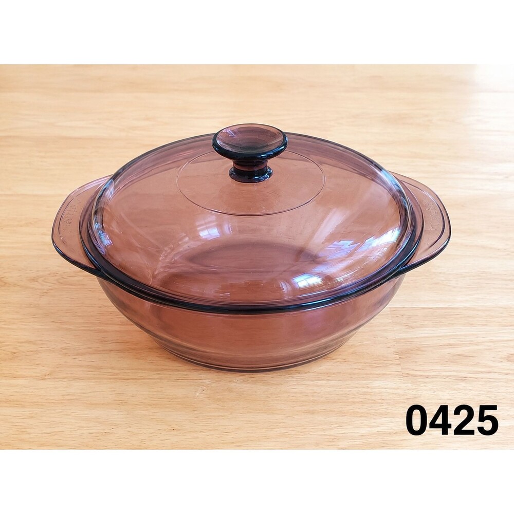 Vintage Pyrex Cranberry Glass 2 Qt Round Casserole Dish with Lid #024 USA - 0425
